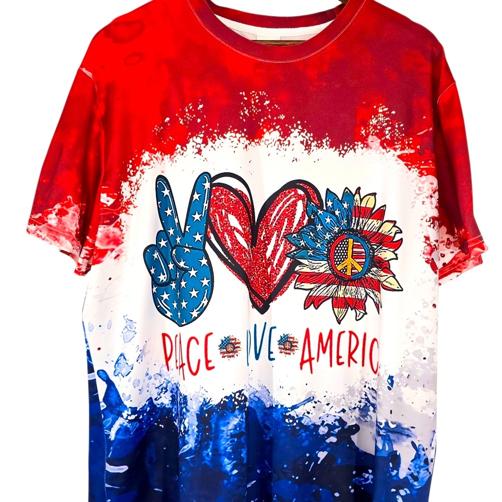 USA Patriotic T-Shirt - Red, White,‎ and Blue 100 % Polyester Size XXL